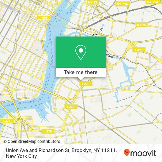 Mapa de Union Ave and Richardson St, Brooklyn, NY 11211