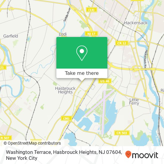 Mapa de Washington Terrace, Hasbrouck Heights, NJ 07604