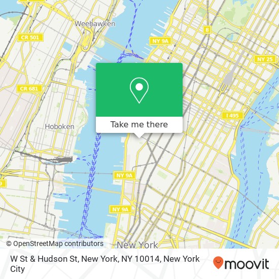 W St & Hudson St, New York, NY 10014 map