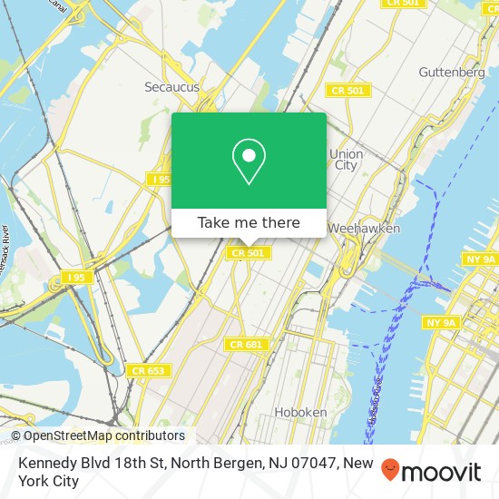 Mapa de Kennedy Blvd 18th St, North Bergen, NJ 07047