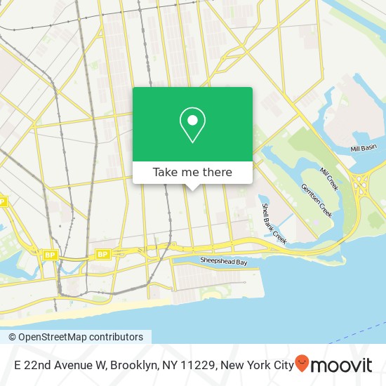 Mapa de E 22nd Avenue W, Brooklyn, NY 11229