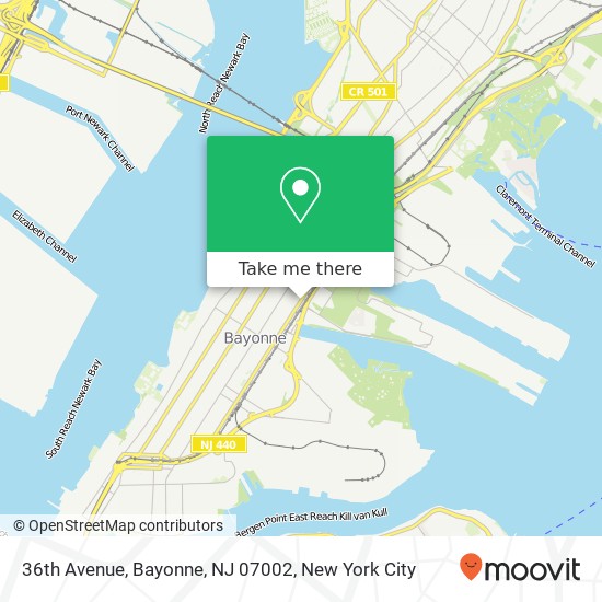 Mapa de 36th Avenue, Bayonne, NJ 07002