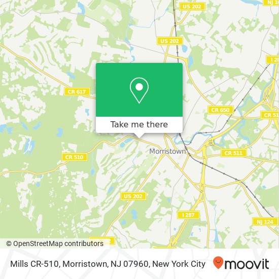 Mapa de Mills CR-510, Morristown, NJ 07960