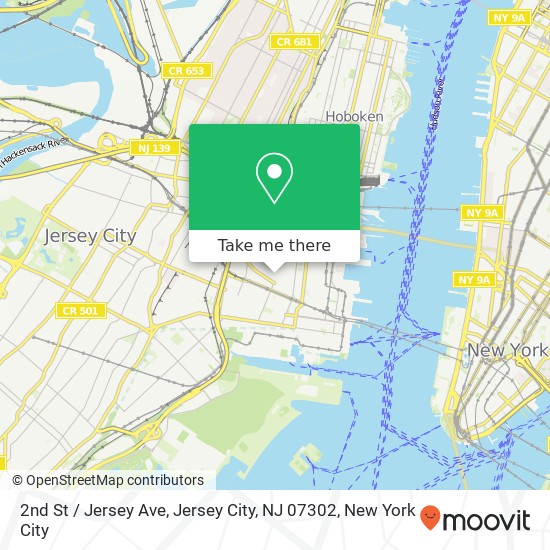 Mapa de 2nd St / Jersey Ave, Jersey City, NJ 07302
