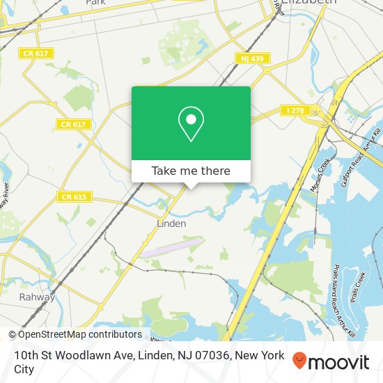 Mapa de 10th St Woodlawn Ave, Linden, NJ 07036