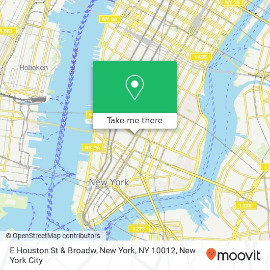 E Houston St & Broadw, New York, NY 10012 map