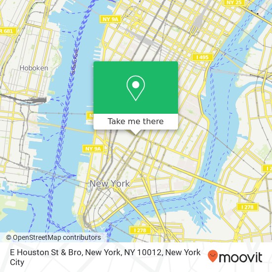 Mapa de E Houston St & Bro, New York, NY 10012