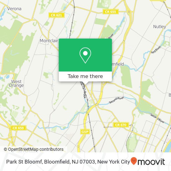 Mapa de Park St Bloomf, Bloomfield, NJ 07003