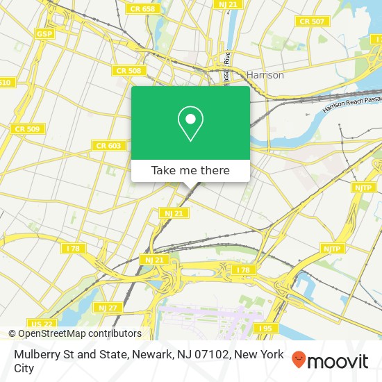 Mapa de Mulberry St and State, Newark, NJ 07102