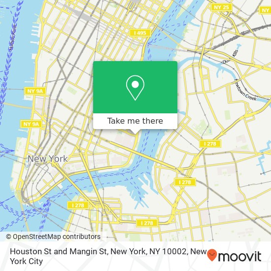Houston St and Mangin St, New York, NY 10002 map