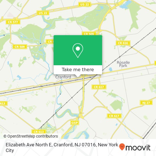 Mapa de Elizabeth Ave North E, Cranford, NJ 07016