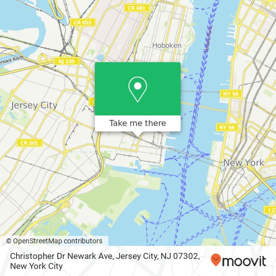 Mapa de Christopher Dr Newark Ave, Jersey City, NJ 07302