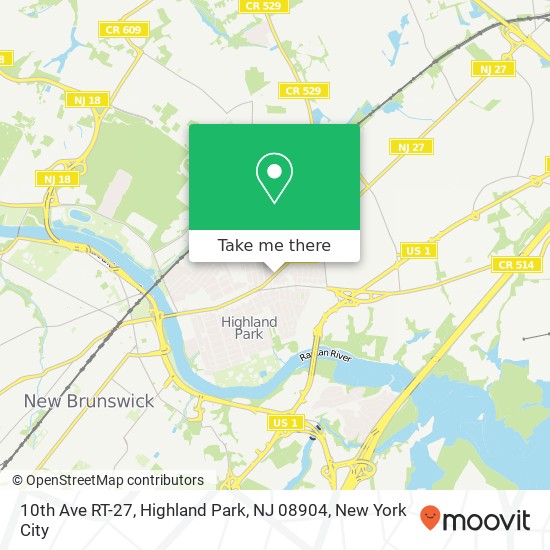 Mapa de 10th Ave RT-27, Highland Park, NJ 08904