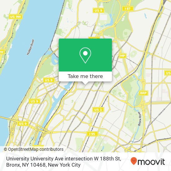 Mapa de University University Ave intersection W 188th St, Bronx, NY 10468