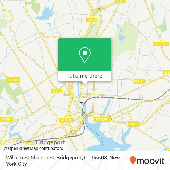 Mapa de William St Shelton St, Bridgeport, CT 06608