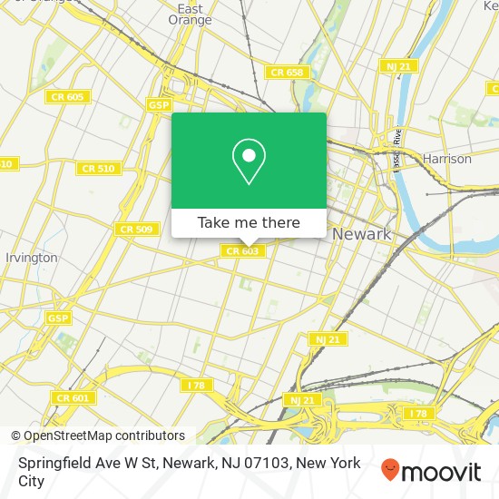 Mapa de Springfield Ave W St, Newark, NJ 07103