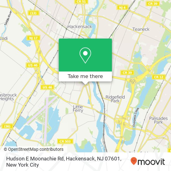 Mapa de Hudson E Moonachie Rd, Hackensack, NJ 07601