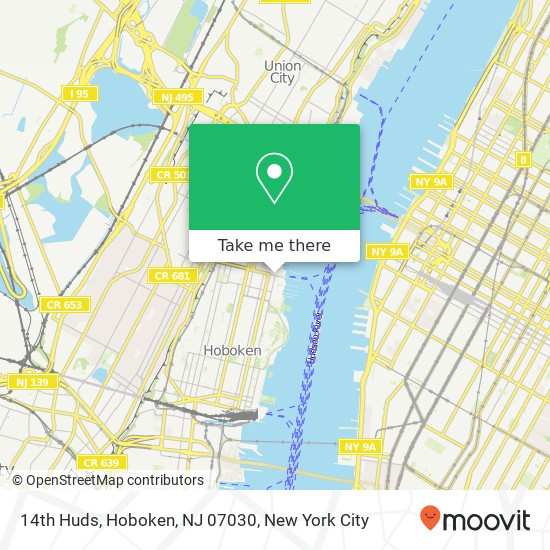 Mapa de 14th Huds, Hoboken, NJ 07030