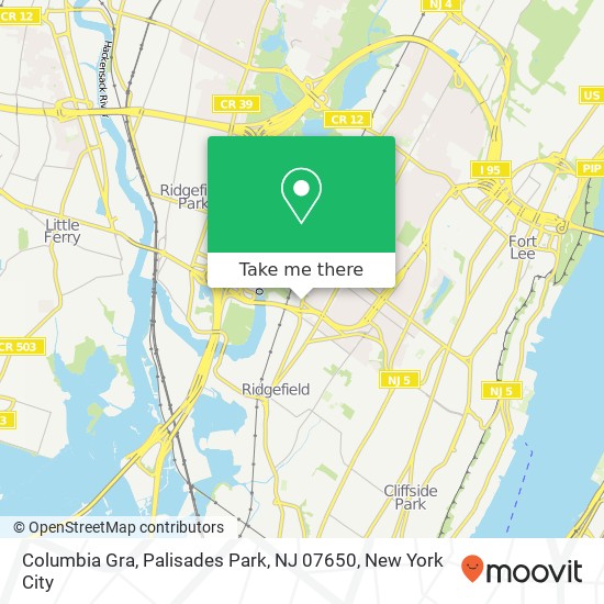 Mapa de Columbia Gra, Palisades Park, NJ 07650