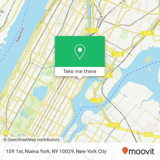 Mapa de 109 1st, Nueva York, NY 10029