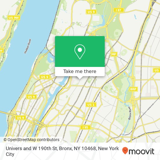 Mapa de Univers and W 190th St, Bronx, NY 10468