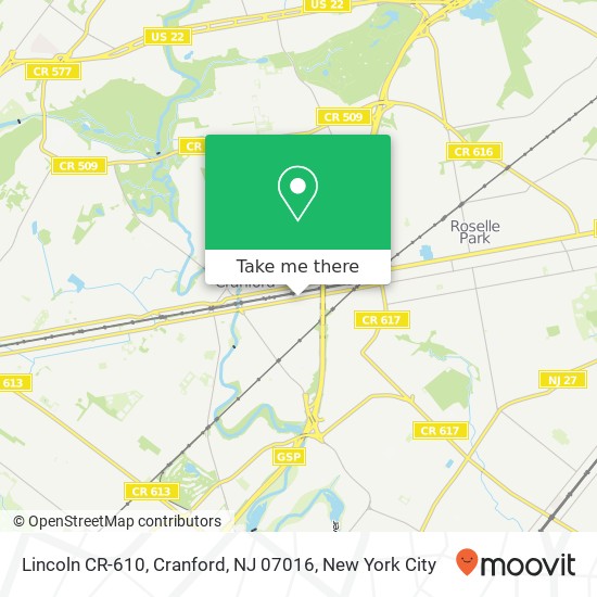 Mapa de Lincoln CR-610, Cranford, NJ 07016