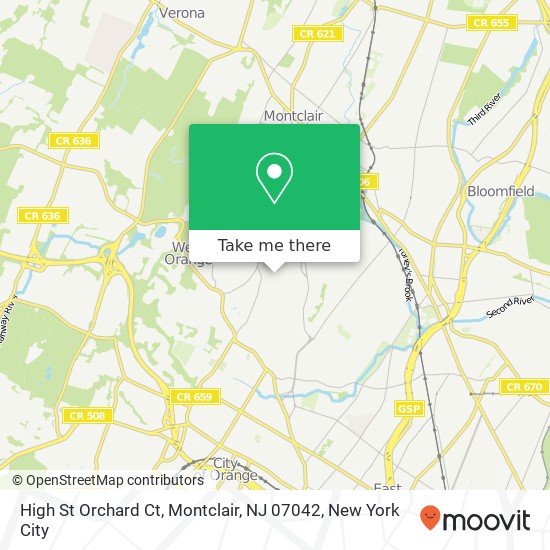 Mapa de High St Orchard Ct, Montclair, NJ 07042