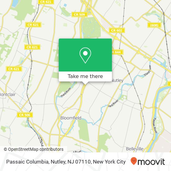 Mapa de Passaic Columbia, Nutley, NJ 07110