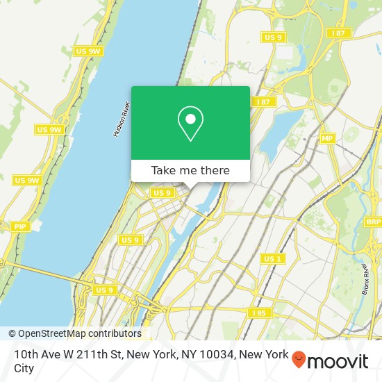 Mapa de 10th Ave W 211th St, New York, NY 10034