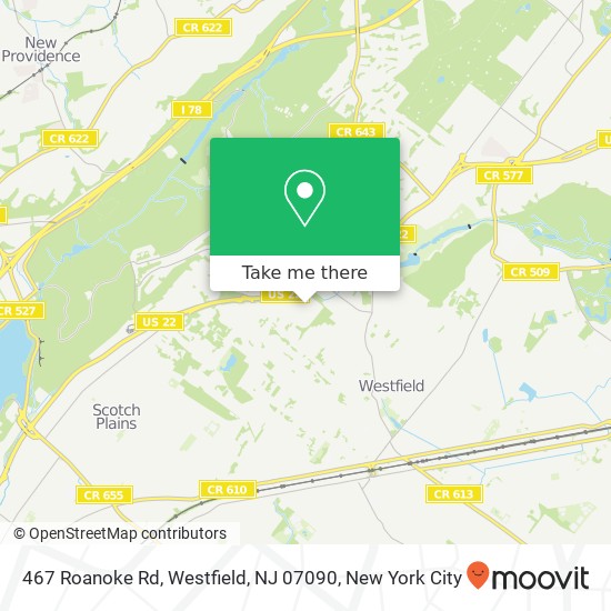 Mapa de 467 Roanoke Rd, Westfield, NJ 07090