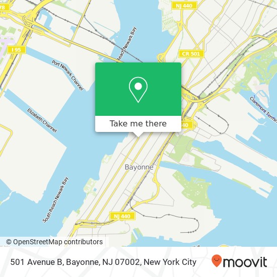 Mapa de 501 Avenue B, Bayonne, NJ 07002