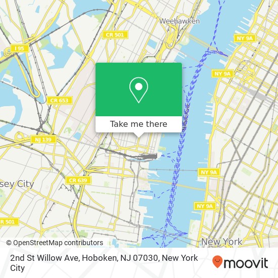 Mapa de 2nd St Willow Ave, Hoboken, NJ 07030