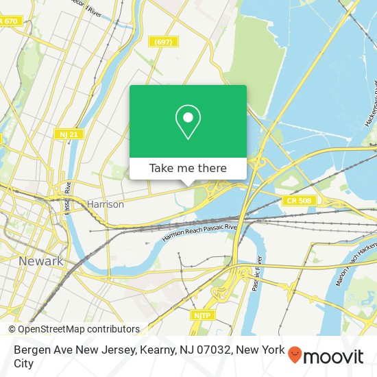 Mapa de Bergen Ave New Jersey, Kearny, NJ 07032
