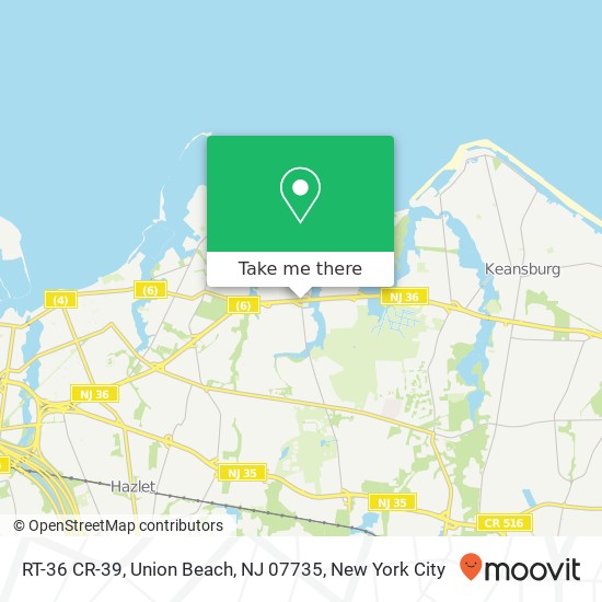 Mapa de RT-36 CR-39, Union Beach, NJ 07735