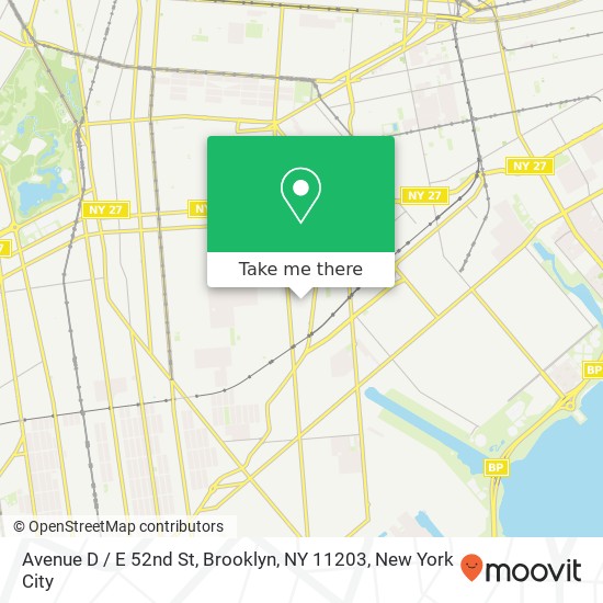 Mapa de Avenue D / E 52nd St, Brooklyn, NY 11203