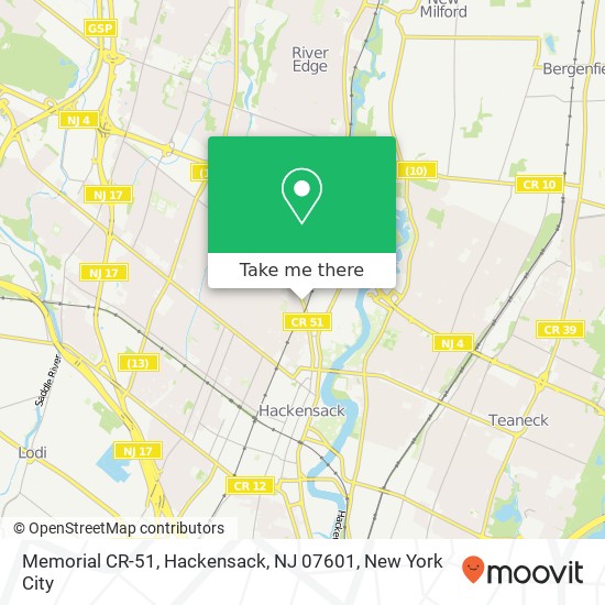 Mapa de Memorial CR-51, Hackensack, NJ 07601