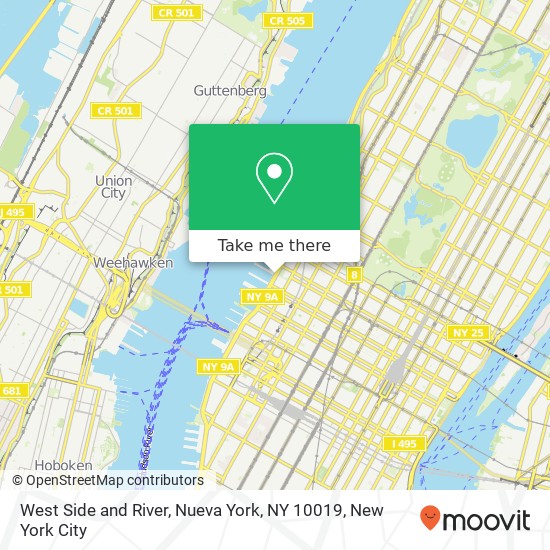 Mapa de West Side and River, Nueva York, NY 10019