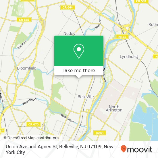 Union Ave and Agnes St, Belleville, NJ 07109 map