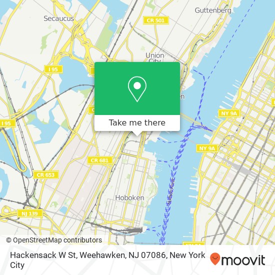 Mapa de Hackensack W St, Weehawken, NJ 07086