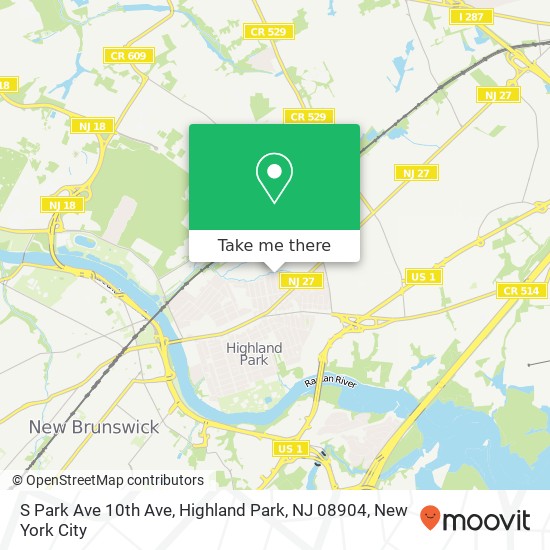 Mapa de S Park Ave 10th Ave, Highland Park, NJ 08904