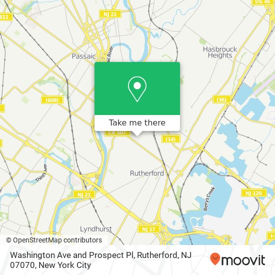 Mapa de Washington Ave and Prospect Pl, Rutherford, NJ 07070