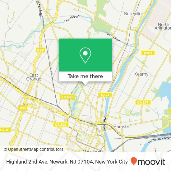 Mapa de Highland 2nd Ave, Newark, NJ 07104