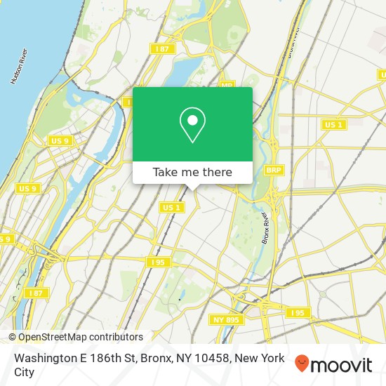 Washington E 186th St, Bronx, NY 10458 map
