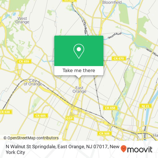 Mapa de N Walnut St Springdale, East Orange, NJ 07017