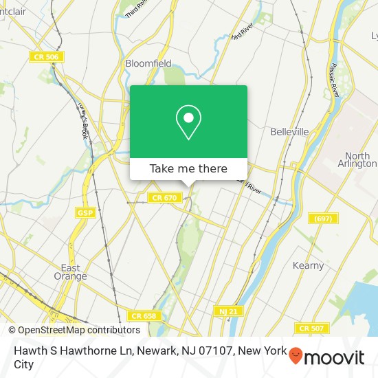 Mapa de Hawth S Hawthorne Ln, Newark, NJ 07107