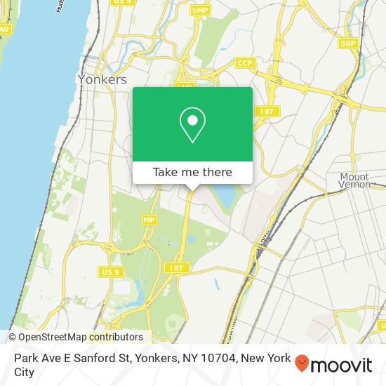 Mapa de Park Ave E Sanford St, Yonkers, NY 10704