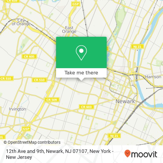 Mapa de 12th Ave and 9th, Newark, NJ 07107