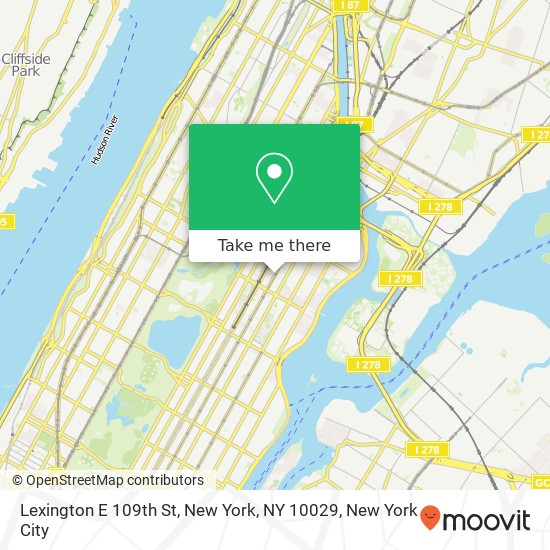 Mapa de Lexington E 109th St, New York, NY 10029