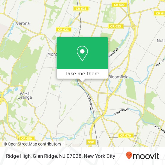 Mapa de Ridge High, Glen Ridge, NJ 07028