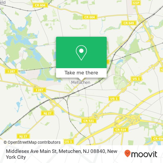 Mapa de Middlesex Ave Main St, Metuchen, NJ 08840